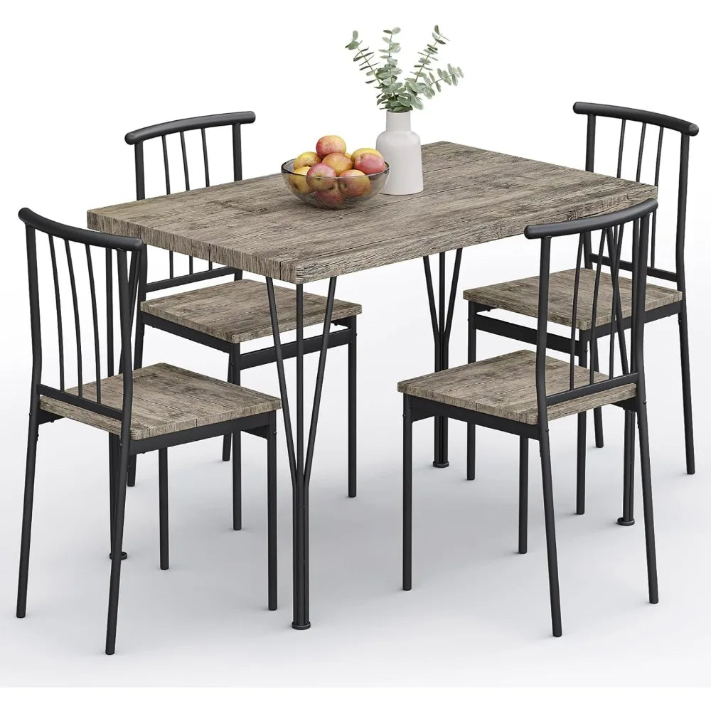 5-Piece Dining Table Set - Space-Saving Kitchen Table with 4 Chairs, Easy Assembly Modern Wood and Metal Furniture for Apartment