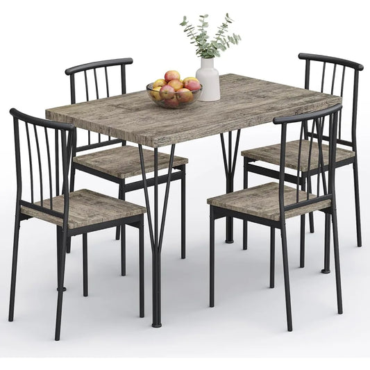 5-Piece Dining Table Set - Space-Saving Kitchen Table with 4 Chairs, Easy Assembly Modern Wood and Metal Furniture for Apartment