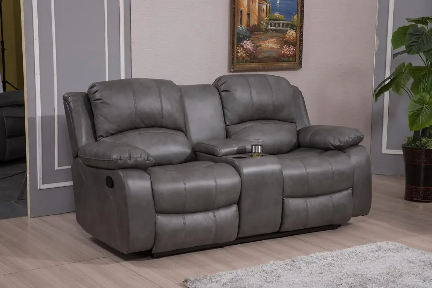 Hot sales2PC Leather Air Reclining Sofa Loveseat Set Living Room Set 8018 Multiple Colors (Gray)