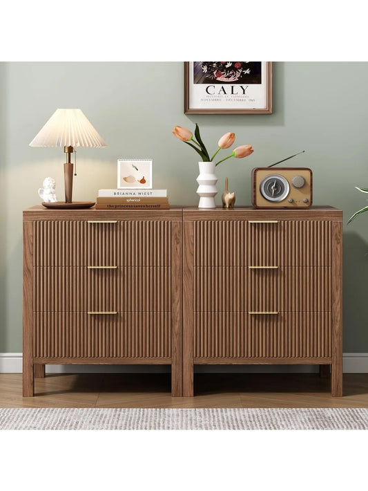 Nightstand with 6 Drawers, Dresser and Nightstand Sets, Bedside Tables, Mid Century Nightstands with 6 Wide Drawers