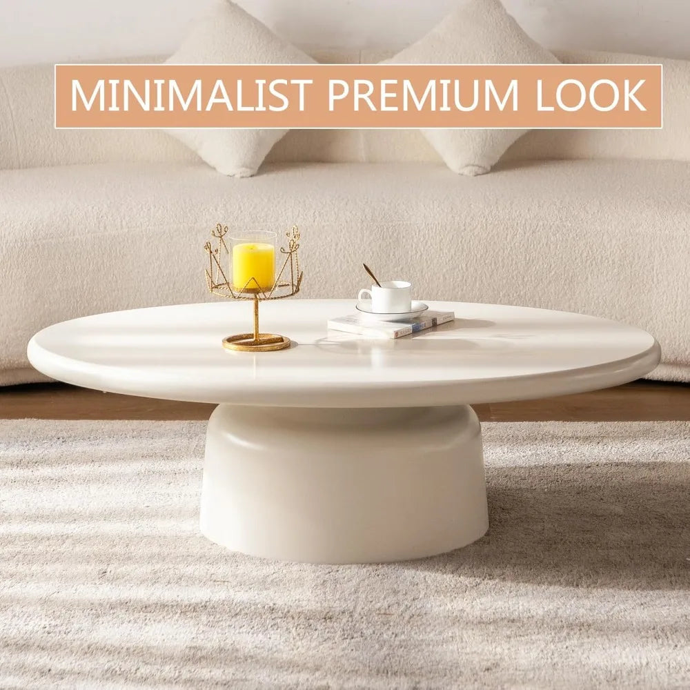 Cloud-Shape Cute Coffee Table Cream White Irregular Coffee Tables with 3 Short Legs Modern Live Round Edge Coffee Table