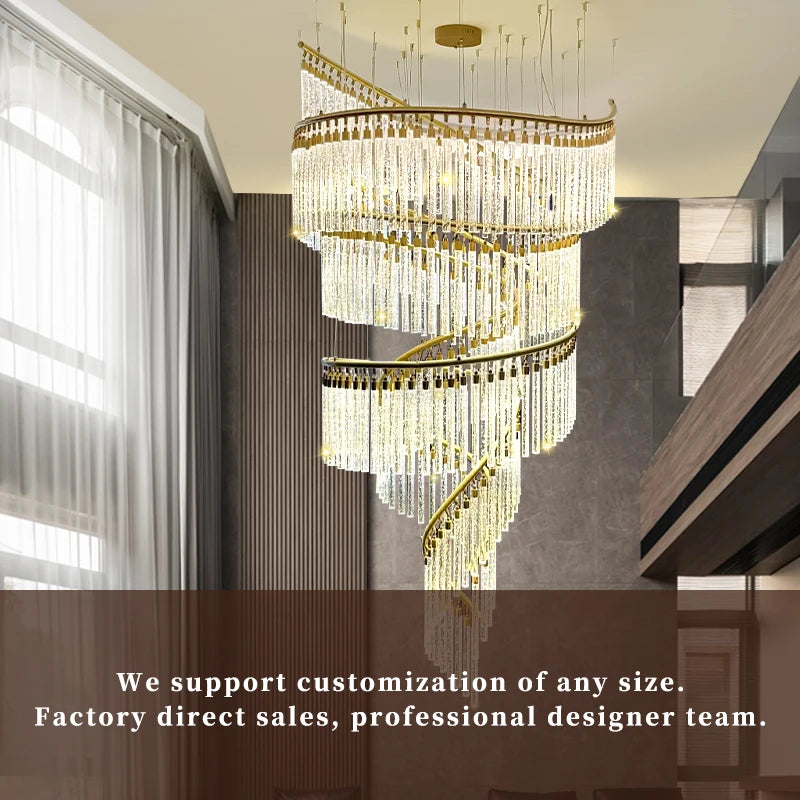 Modern Led Hall Luxury Crystal Chandelier Villa Hall High Ceiling  Hanging Lights Customable Hotel Lobby Hanging Lamp