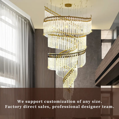 Modern Led Hall Luxury Crystal Chandelier Villa Hall High Ceiling  Hanging Lights Customable Hotel Lobby Hanging Lamp