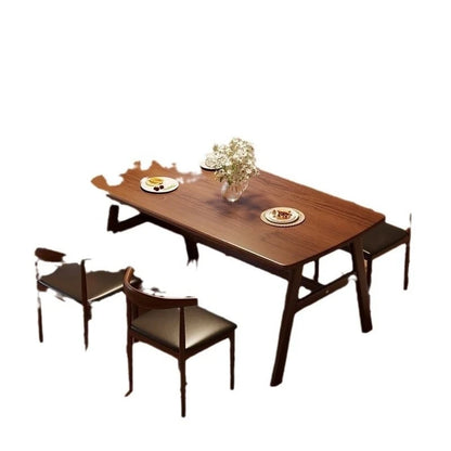 Thick Solid Wood Rectangular Dining Table Set 4 Chairs Restaurant Home Commercial Minimalist Natural Wood Finish Furniture