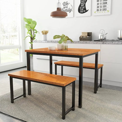 Dining Room Table Set, Kitchen Table Set with 2 Benches, Ideal for Home, Kitchen and Dining Room, Breakfast Table 47.2x28.7x29.5