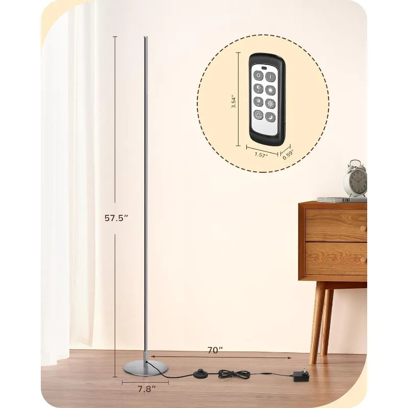 LED Corner Floor Lamp, Minimalist Dimmable Light with Remote, Standing LED 57.5 Inches Tall Lamp