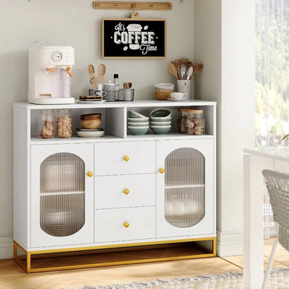 Sideboard Buffet Cabinet with Storage, 47.2" Large Kitchen Storage Cabinet with 3 Drawers and 2 Glass Doors, Buffet Cabinet