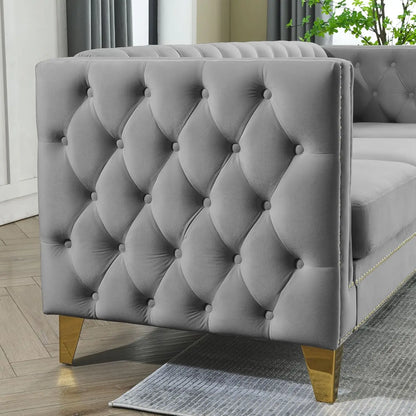 Velvet Living Room Sofa Set of 2, Comfy Loveseat and 3 Seater Couch, Modern Sofa with Tufted Back and Rivet Decoration
