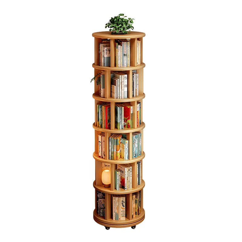 Solid wood rotating bookshelf 360 degree floor-standing bookcase storage rack movable corner children's small narrow cabinet
