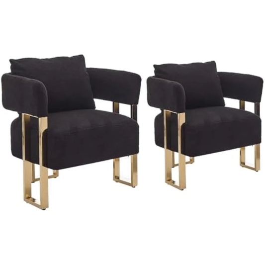 modern barrel accent chairs set of 2, living room side chairs with golden metal legs soft teddyupholstered reading armchairs no