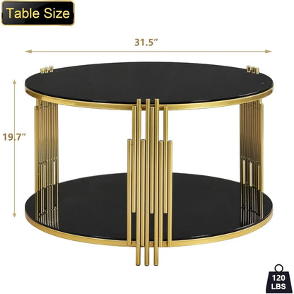 Gold Glass Coffee Table Black Round Modern Living Room Table, Luxury Stainless Steel Irregular Leg Tempered Glass Top, Sofa Cent
