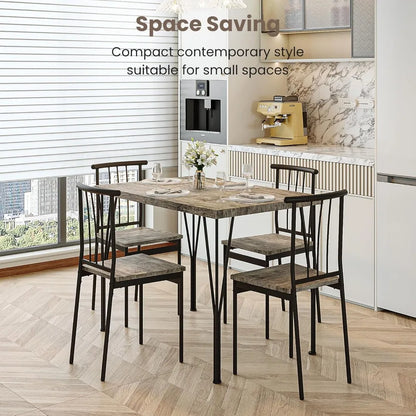 5-Piece Dining Table Set - Space-Saving Kitchen Table with 4 Chairs, Easy Assembly Modern Wood and Metal Furniture for Apartment