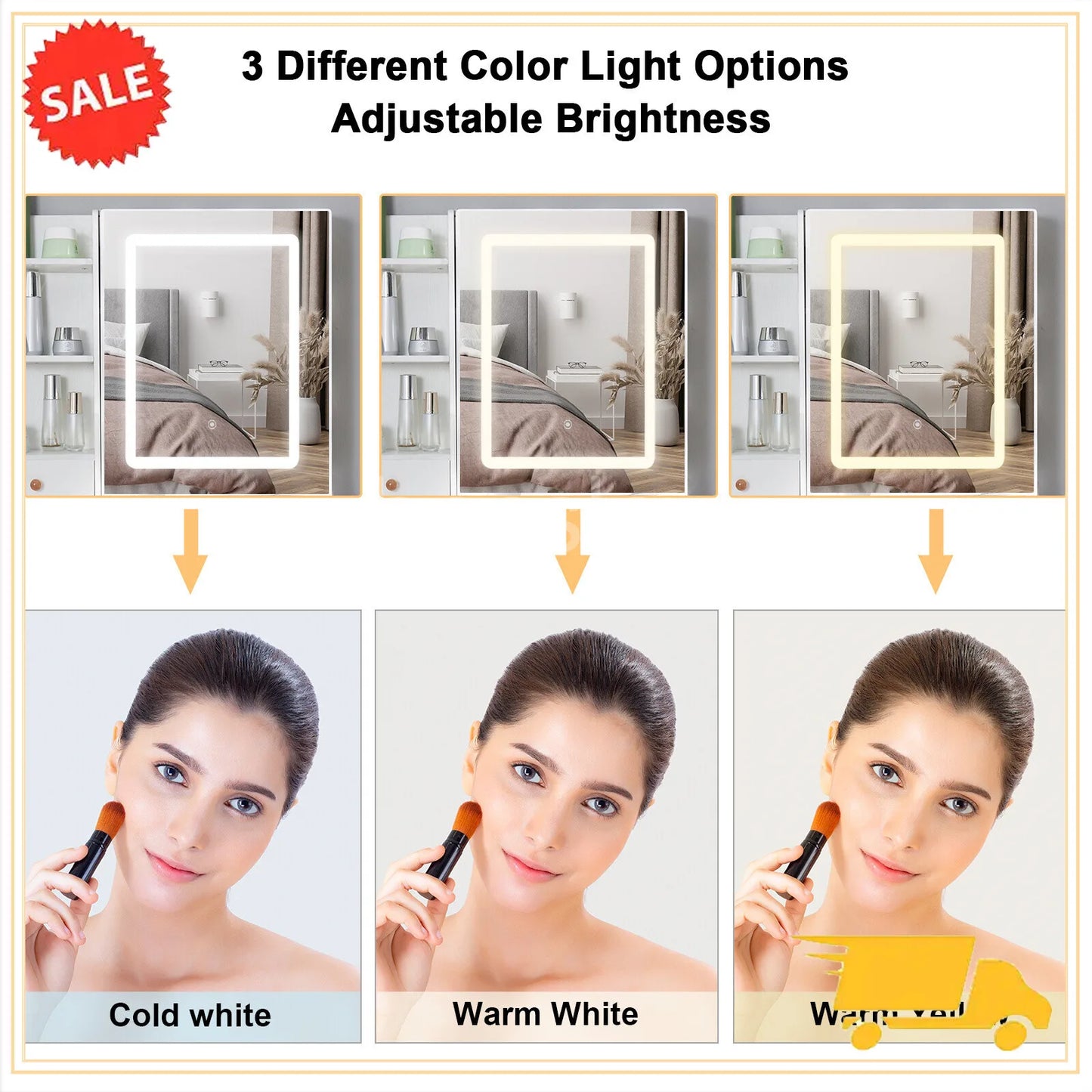 Dressing Table Mirror with Lights Stool Makeup Vanity Set Desk Organizer Dresser