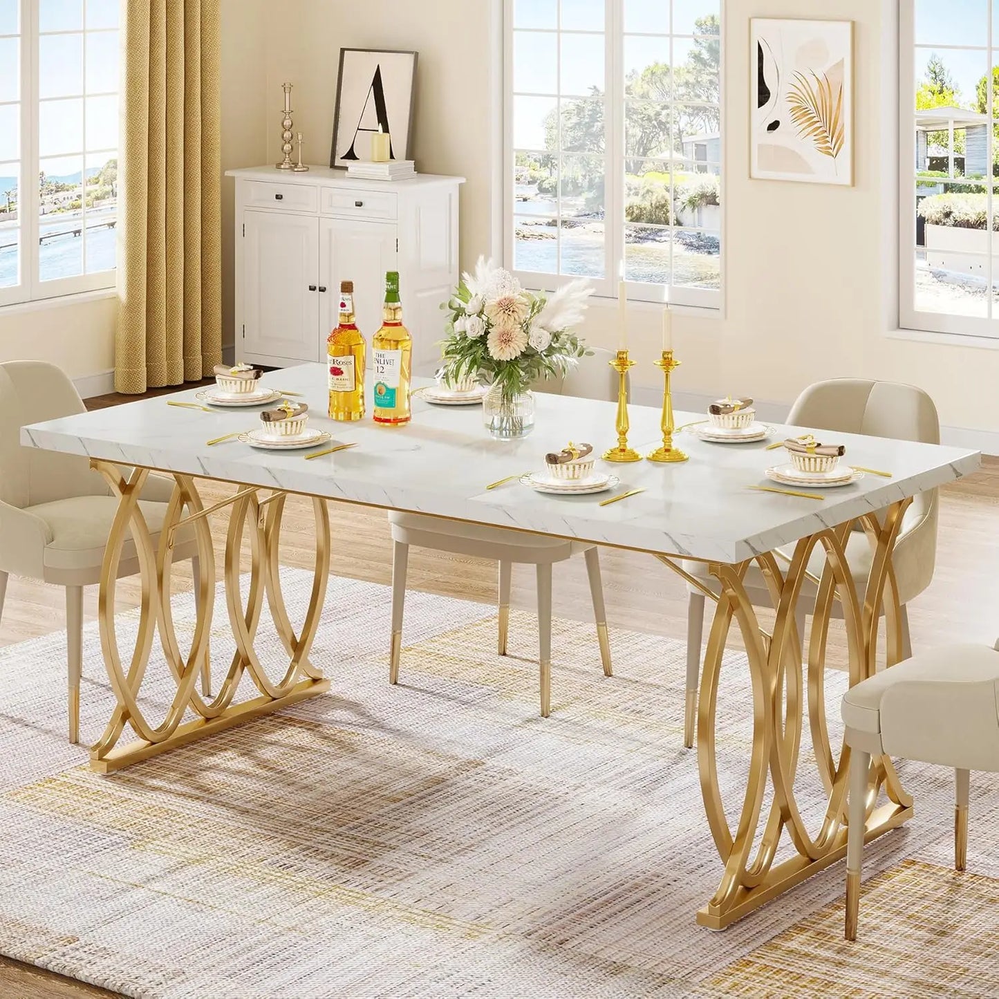 Modern Dining Table,Kitchen Table for 4-6 People, Unique Rectangular Dinner Table Kitchen & Dining Room Furniture