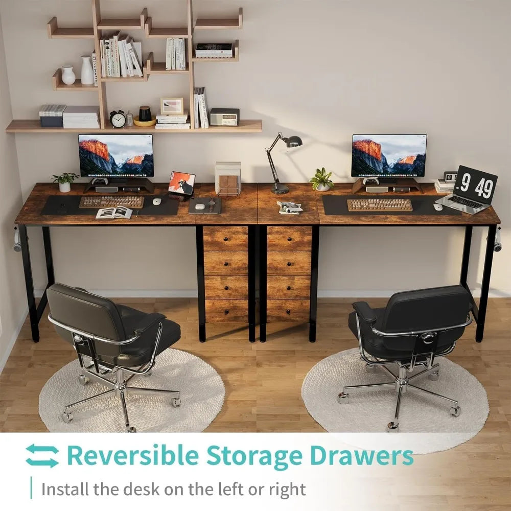 47 Inch Fabric Drawer Computer Desk, Reversible Writing Desk for Home Office, Modern Simple Style