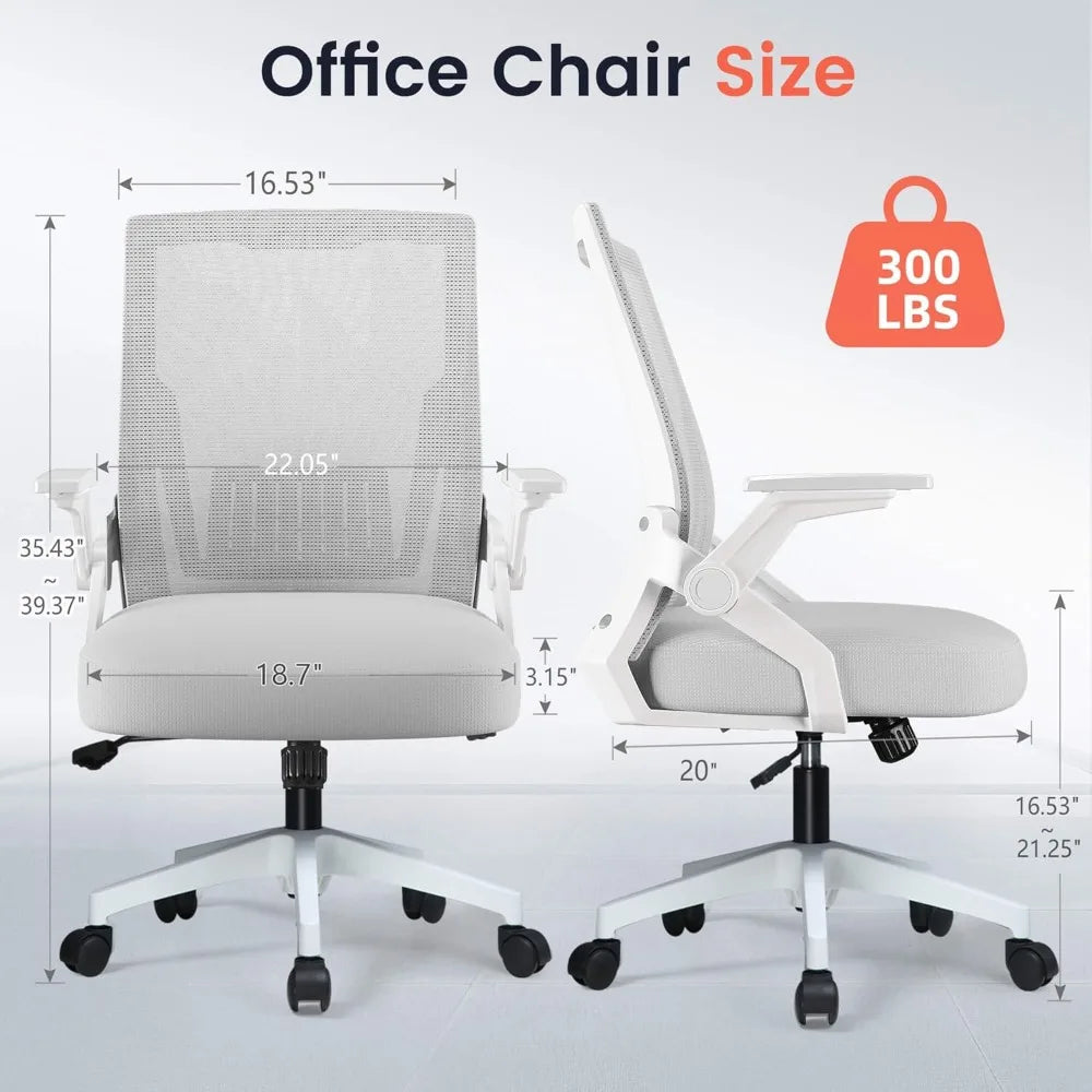 Ergonomic Flip-up Armrest Office Chair for Executive Use, Mesh Fabric & Comfortable Lumbar Support