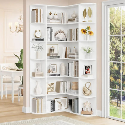 74” Tall Corner Bookshelf, 6-Tier Bookshelf and Bookcase with Open Storage, L Shaped Tall Bookcases Wooden Storage Shelves