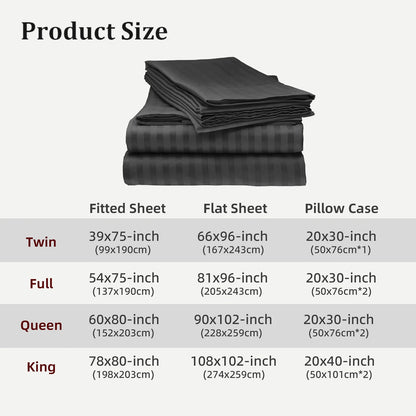 Battilo Bed Sheets 4 Pieces Set Luxury Fitted Flat Sheet with Pillowcases Solid Stripe Bedding Set For Twin Full Queen King Size