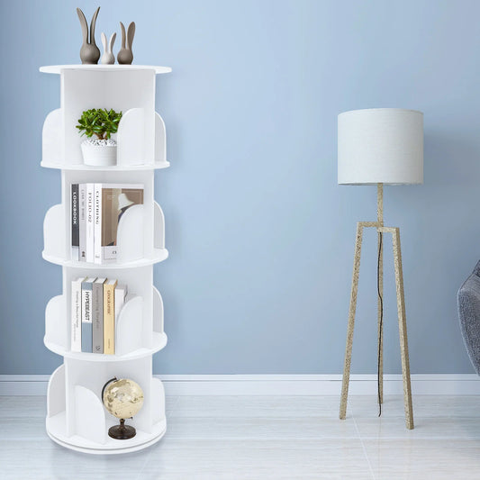 Durable Rotating Bookcase with Steel Column Bearing, 360° Silent Rotation, Tool-Free Mortise and Tenon Installation