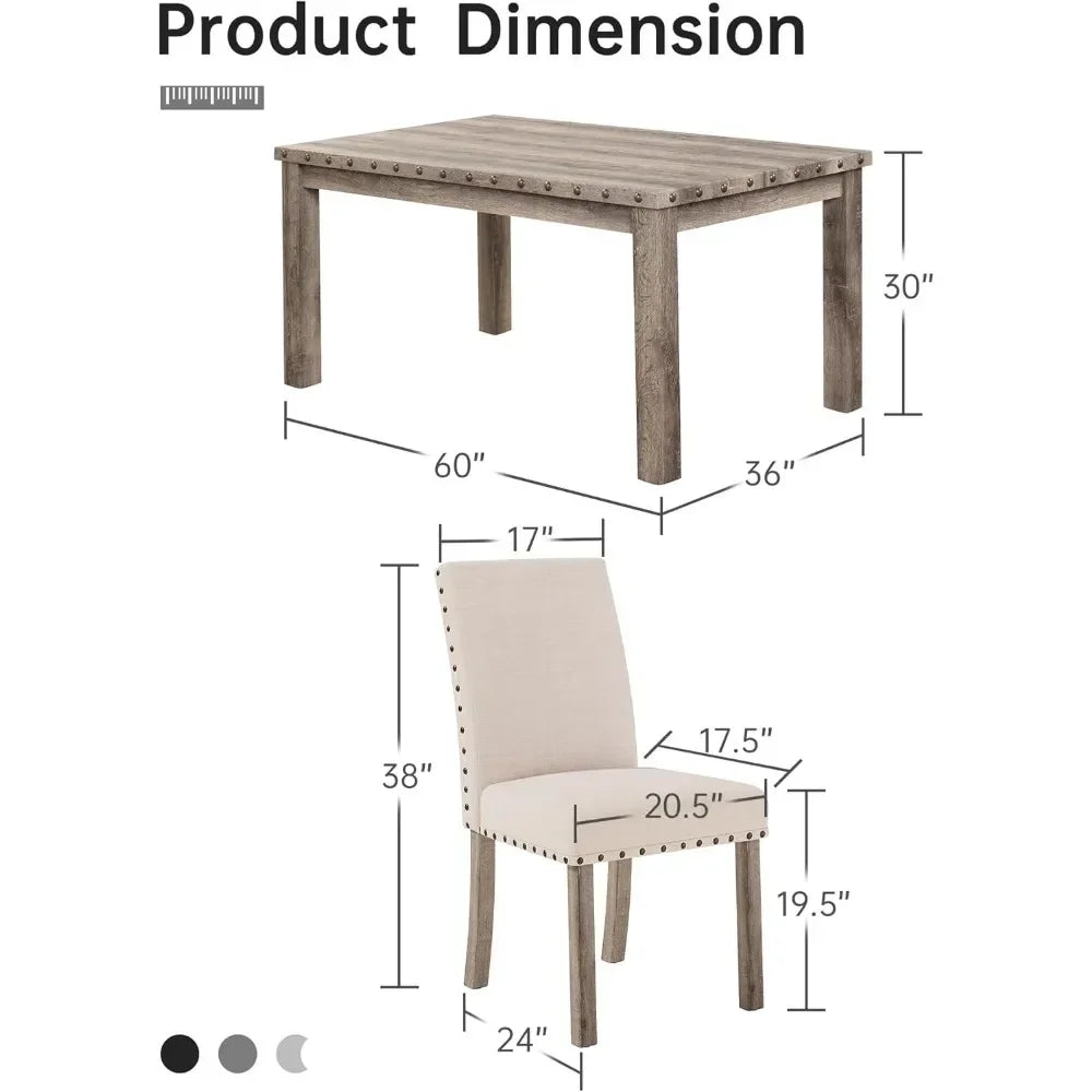 7 Piece Rustic Wooden Dining Set, Mid-Century Modern Table & Chair Set for Spacious Dining Rooms, Kitchen Tables Sets