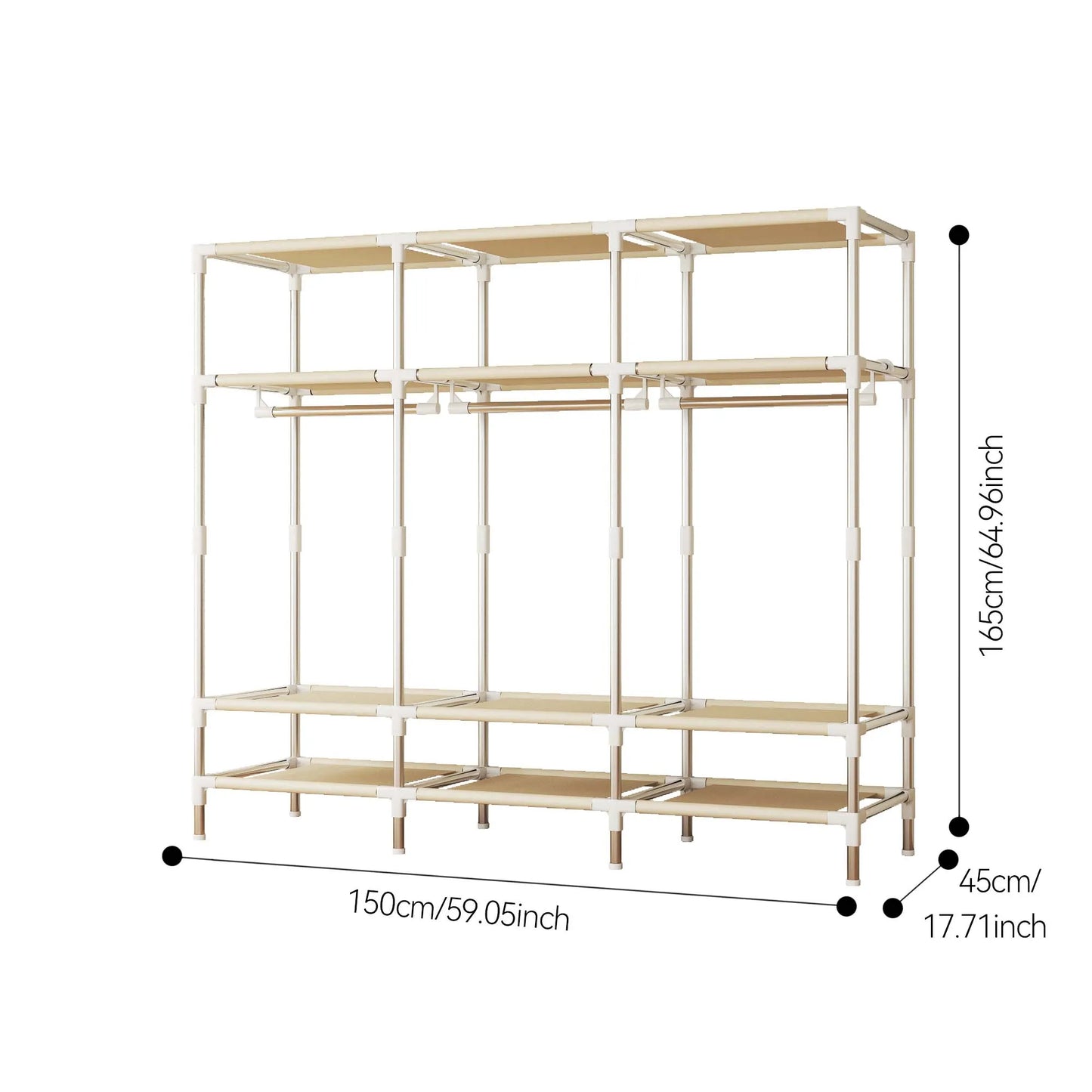 65 Inch Fabric Closet with Drawers, Large Portable Wardrobe with Included Dust Cover, Storage Organizer for Bedroom Apartment ﻿