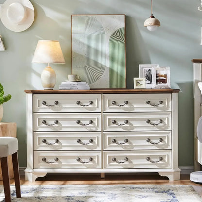 NEW Farmhouse 8 Drawers Dresser for Bedroom, 54" Wide Wood Rustic Chest of Drawers - Natural Texture, Vintage Design, Storage