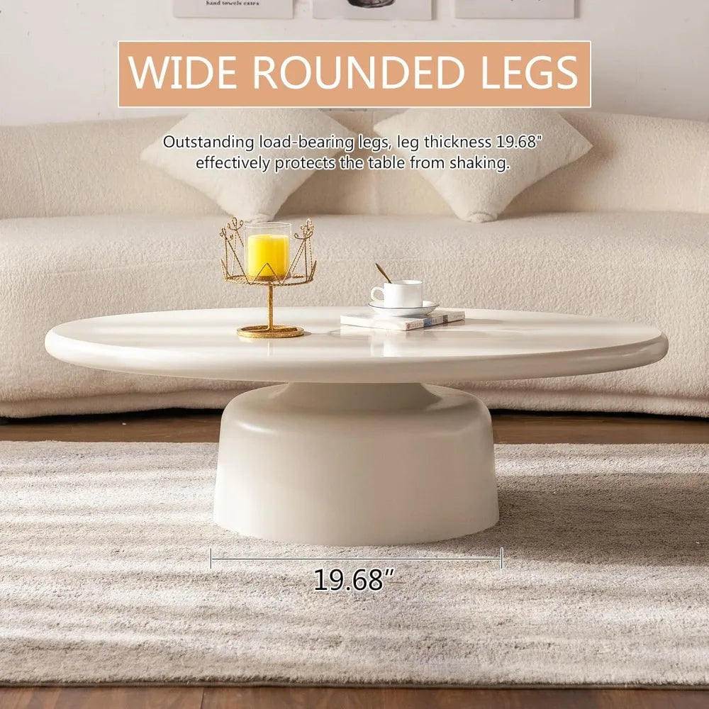 Cloud-Shape Cute Coffee Table Cream White Irregular Coffee Tables with 3 Short Legs Modern Live Round Edge Coffee Table