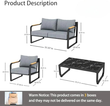 Metal Patio Furniture Set, 4 Pieces Outdoor Conversation Set with Thick Cushion Modern Patio Chat Sofa Set for Balcony  rattan