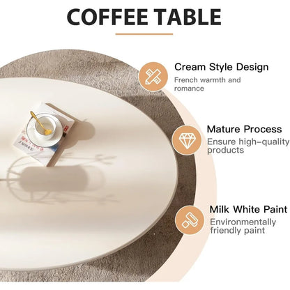 Cloud-Shape Cute Coffee Table Cream White Irregular Coffee Tables with 3 Short Legs Modern Live Round Edge Coffee Table