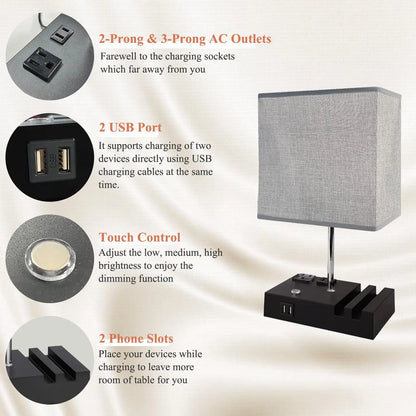 SZRSTH 15.7" Bedside Table Lamp for Bedroom, Dual Fast USB Charging Ports, Fully Dimmable Nightstand Lamps