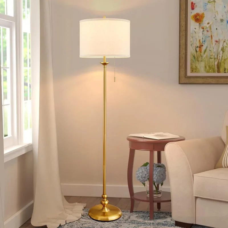 Modern Floor Lamp, 60" Standing Lamp for Living Room with Fabric Lamp Shade&Pull Chain, Corner Tall Reading Light