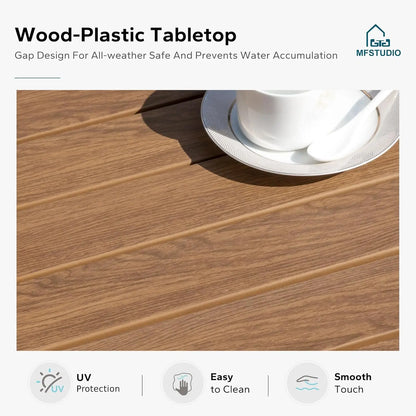 Patio Wicker Sectional Sofa Set 3 Pieces, Outdoor Small L-Shaped Couch Furniture Set with Wood Table and 2 Bench Sofa