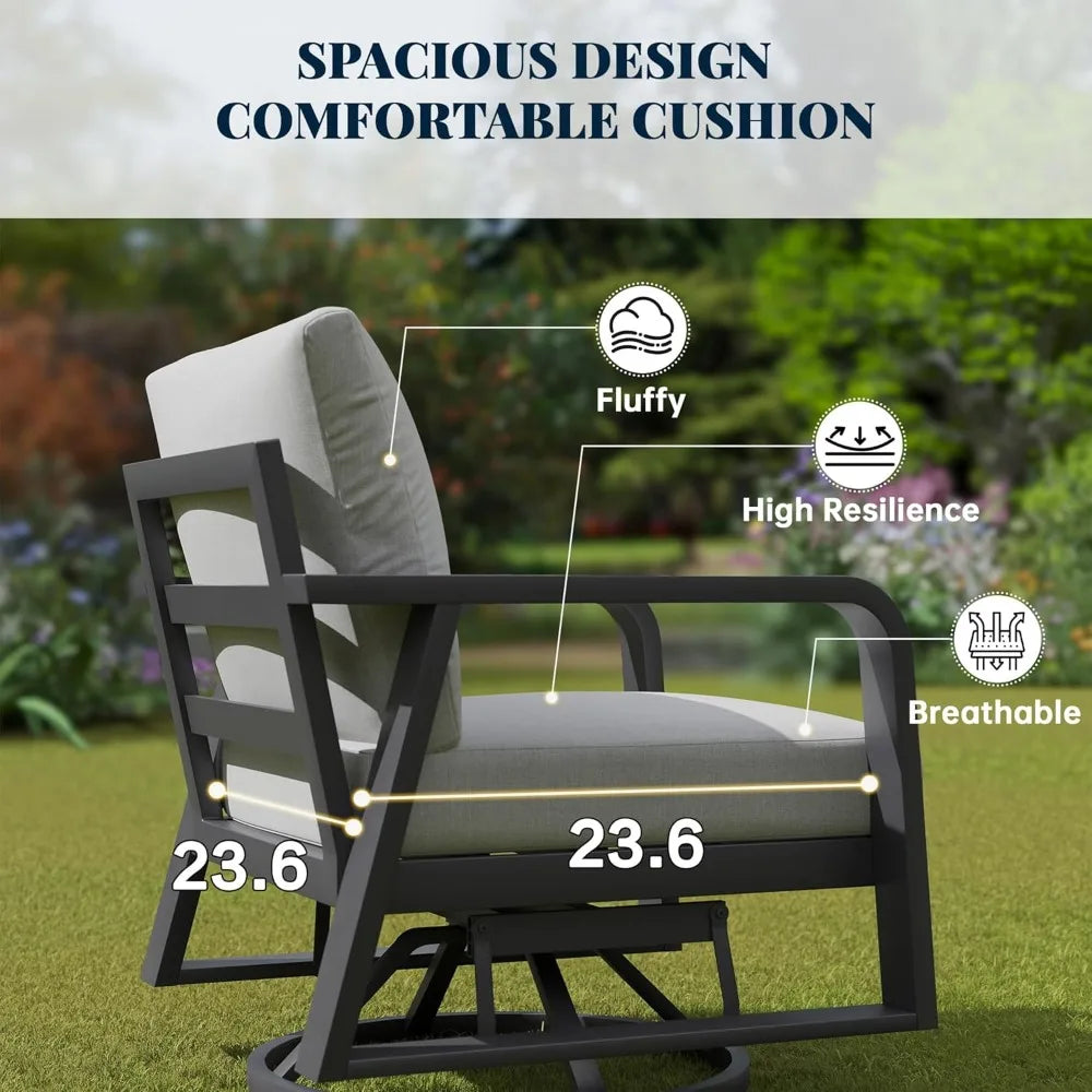 Outdoor Patio Furniture Set 4-Piece, Aluminum Swivel Rocking Chairs with All-Weather Cushions, Modern Patio Conversation Set