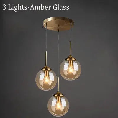 Amber Smoke Gray Clear Glass Pendant Lamp LED E27 Hanging Light for Dining Room Table Kitchen Island Bedroom Bedside Lighting