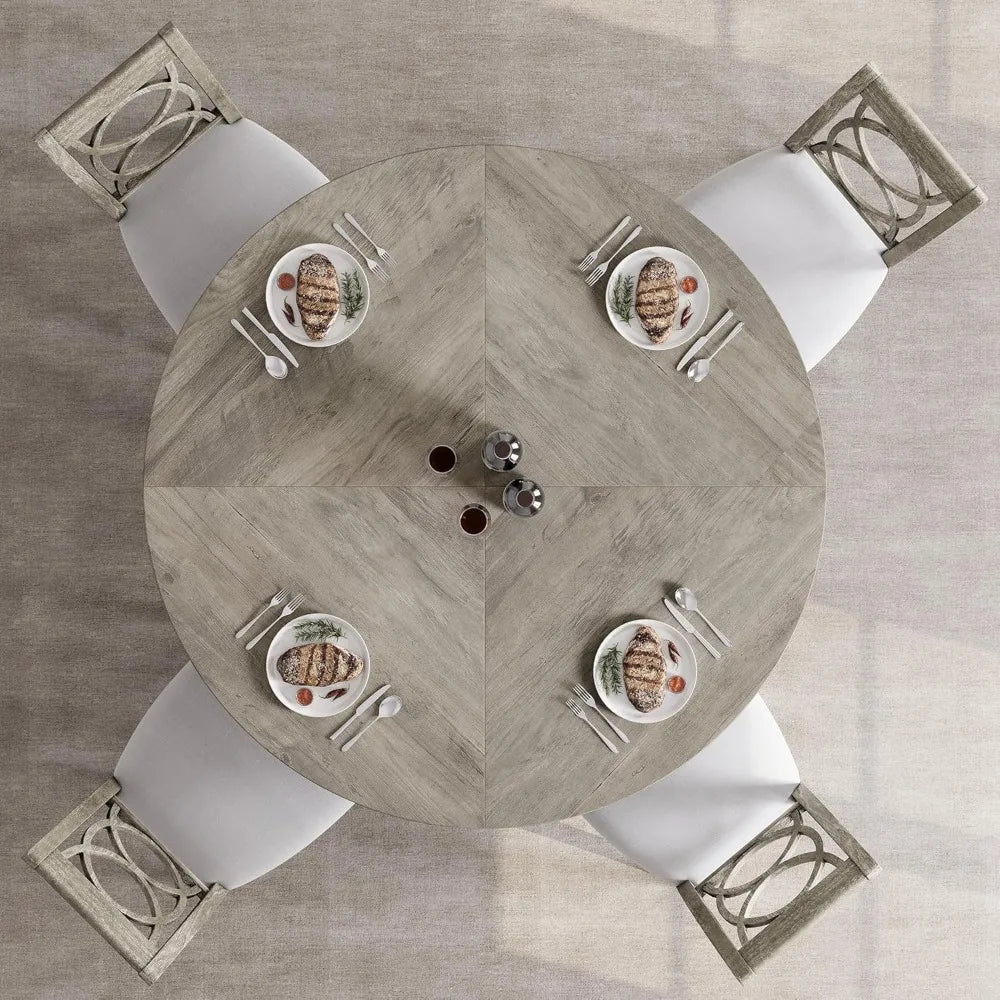Farmhouse-Style Dining Table Set for 4-6, Wooden Circular Table with Pedestal Base