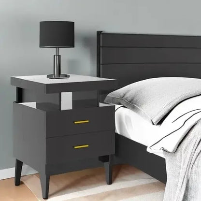 Auto LED Nightstand with Wireless Charging Station & USB Ports,High Gloss Bedside Tables with 2 Drawers,Floating Nightstand