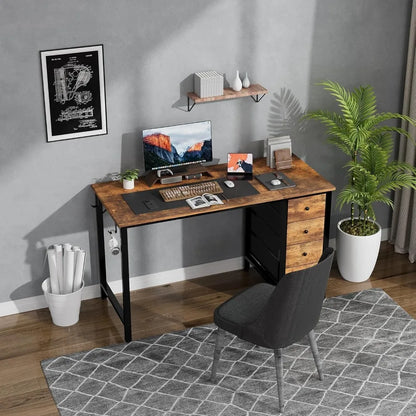 47 Inch Fabric Drawer Computer Desk, Reversible Writing Desk for Home Office, Modern Simple Style