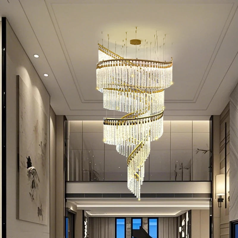 Modern Led Hall Luxury Crystal Chandelier Villa Hall High Ceiling  Hanging Lights Customable Hotel Lobby Hanging Lamp
