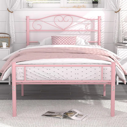 14 Inch Twin Size Steel Platform Bed Frame with Headboard, Footboard, and Heavy Duty Mattress Support
