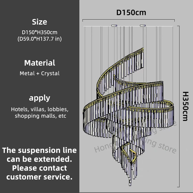 Modern Led Hall Luxury Crystal Chandelier Villa Hall High Ceiling  Hanging Lights Customable Hotel Lobby Hanging Lamp