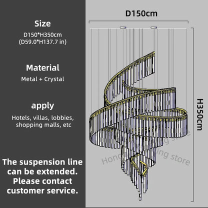 Modern Led Hall Luxury Crystal Chandelier Villa Hall High Ceiling  Hanging Lights Customable Hotel Lobby Hanging Lamp