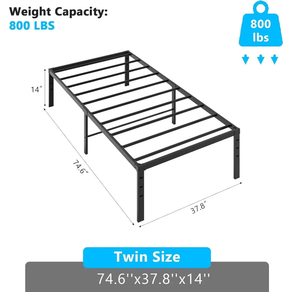 14 Inch Metal Twin Bed Frame with Slat Support, No Box Spring Needed, Heavy Duty Steel, Black