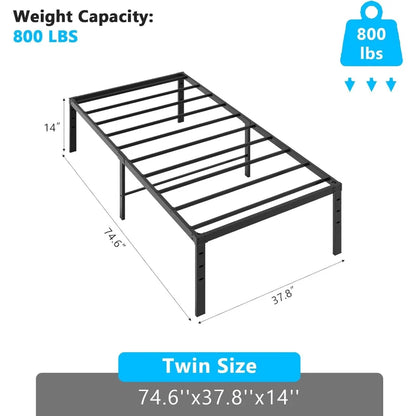 14 Inch Metal Twin Bed Frame with Slat Support, No Box Spring Needed, Heavy Duty Steel, Black