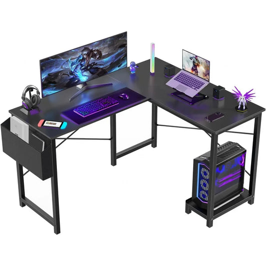 Computer Desk Corner Desks Gaming Desk PC Table with CPU Stand Side Bag for Home Office Dorm Sturdy Writing Workstation.