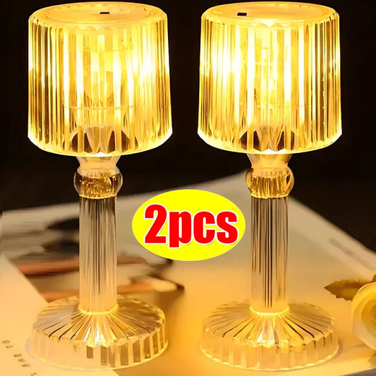 Transparent Table Lamps LED Diamond Crystal Desk Night Light with Button Battery Warm Light Bedside Lamp Home Atmosphere Decor