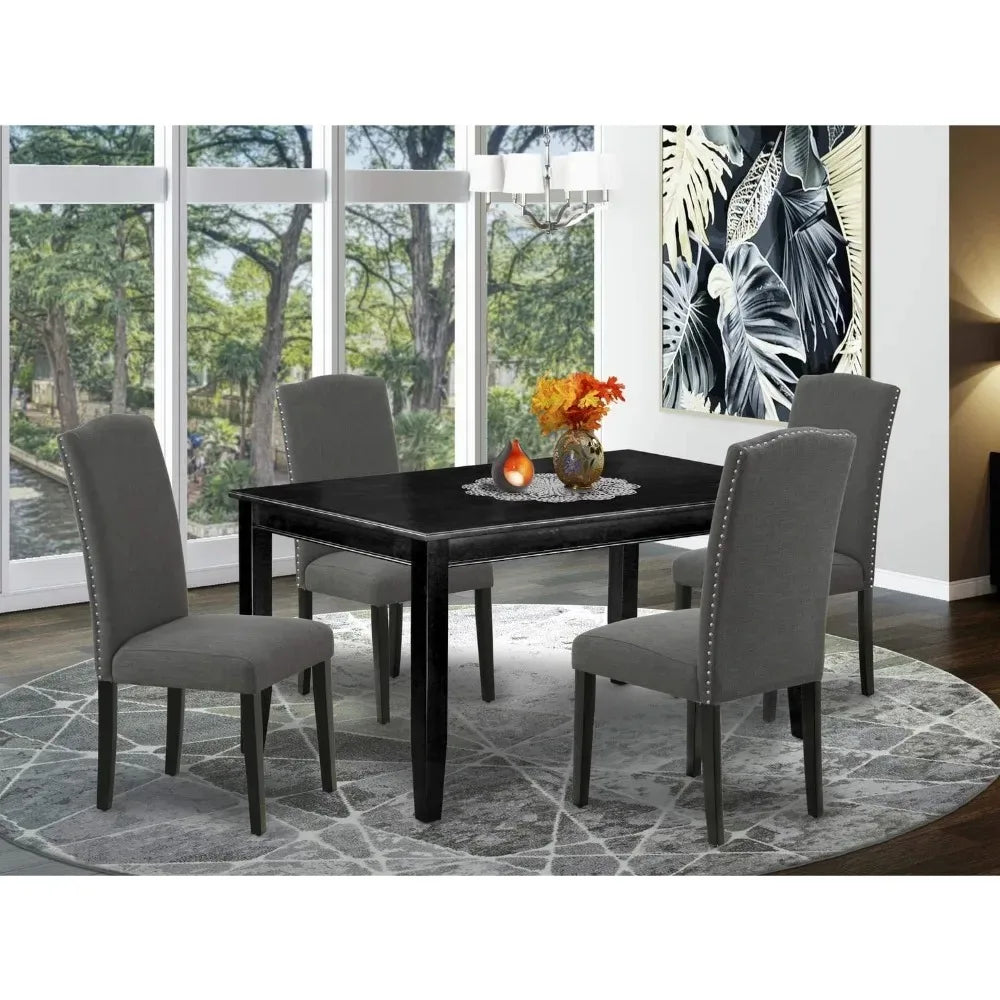 7 Piece Set Consistof a Rectangle Dining Room Table and 6 Dark Coffee Linen Fabric Upholstered Parson Chairs,36x60 Inch,Mahogany