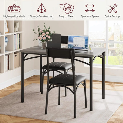 5-Piece Industrial Dining Table Set, Compact Kitchen Table & 4 Padded Chairs, Farmhouse Dining Room Furniture Set for Small Spac
