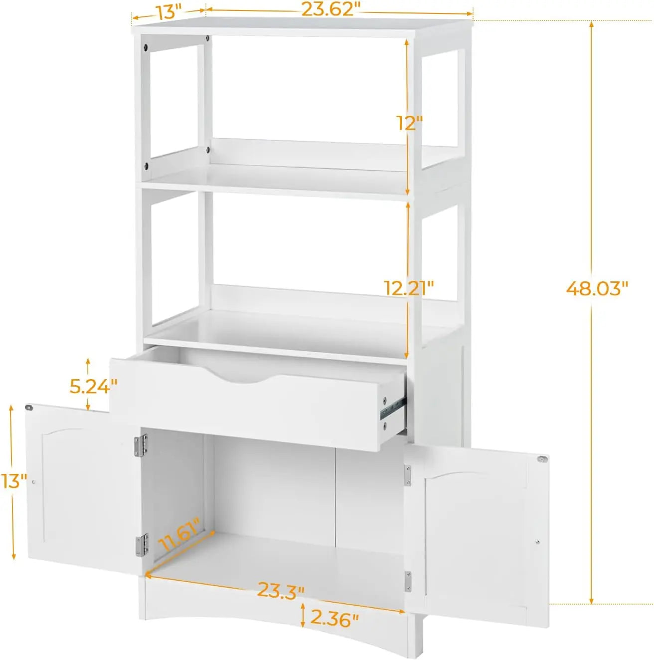 Sideboard Storage Cabinet with 2 Open Shelves, 1 Drawer & 1 Cupboard for Kitchen Pantry with Microwave Space Freestanding Floor