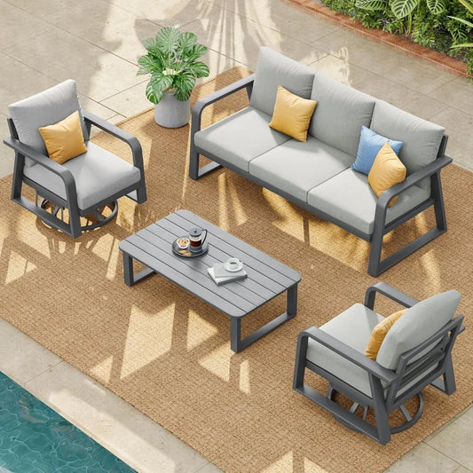 Outdoor Patio Furniture Set 4-Piece, Aluminum Swivel Rocking Chairs with All-Weather Cushions, Modern Patio Conversation Set