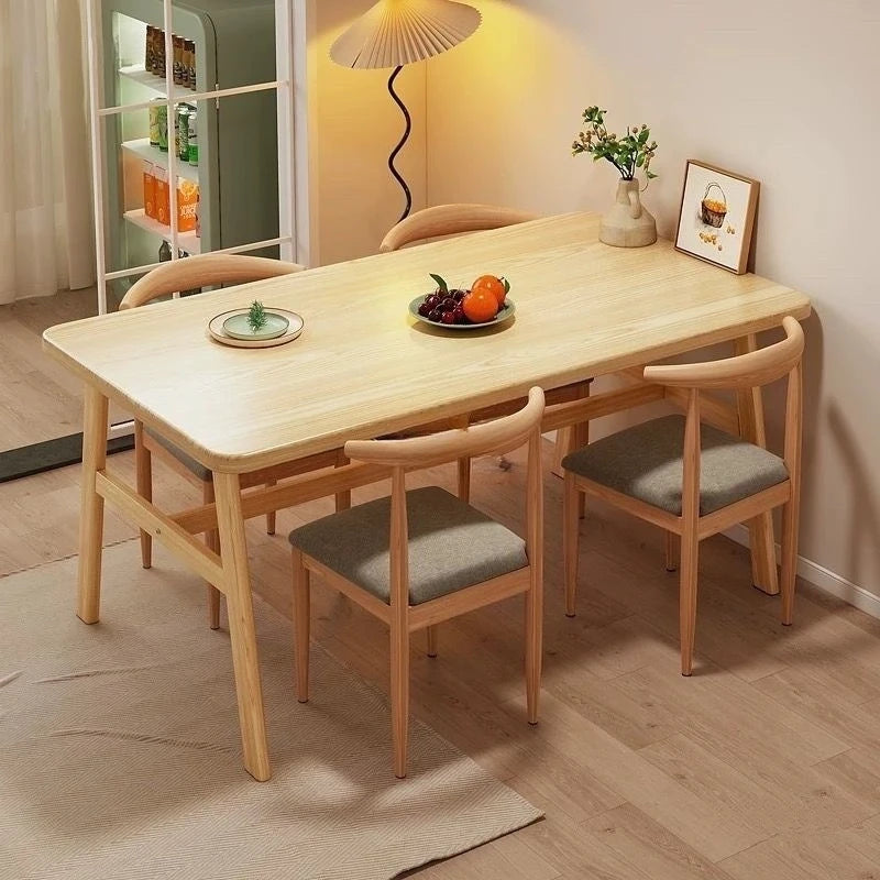 Thick Solid Wood Rectangular Dining Table Set 4 Chairs Restaurant Home Commercial Minimalist Natural Wood Finish Furniture